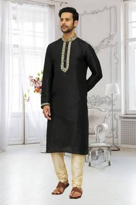 Men's black embroidered kurta pajama 3