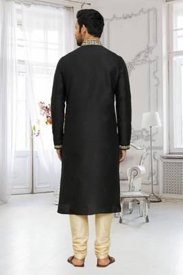 Men's black embroidered kurta pajama 5