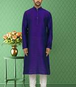 Men's blue art silk plain kurta pajama