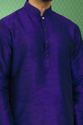 Men's blue art silk plain kurta pajama 4