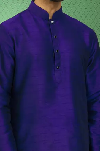 Men's blue art silk plain kurta pajama