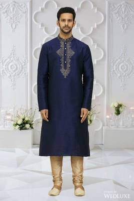 Men's blue embroidered kurta pajama 1