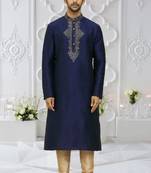 Men's blue embroidered kurta pajama