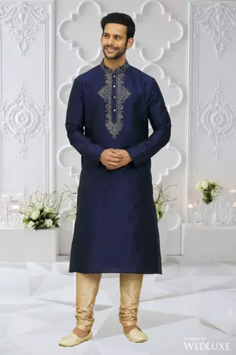 Men's blue embroidered kurta pajama