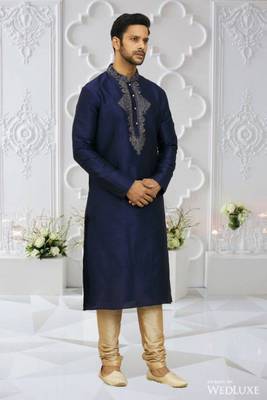 Men's blue embroidered kurta pajama 3