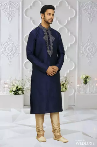 Men's blue embroidered kurta pajama
