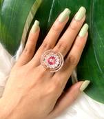 blue cz american diamond round princess cut adjustable big band finger rings for women & girls 