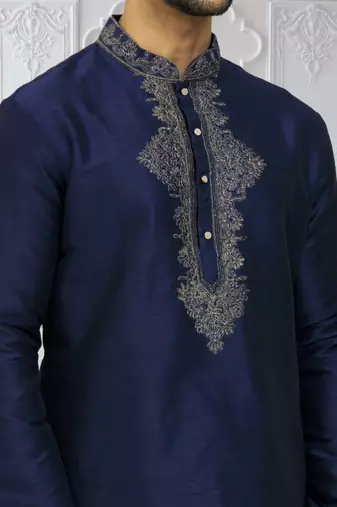 Men's blue embroidered kurta pajama