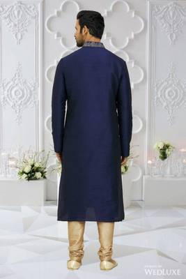 Men's blue embroidered kurta pajama 5