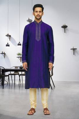 Men's blue embroidered kurta pajama 1