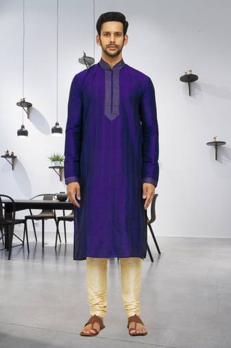 Men's blue embroidered kurta pajama