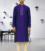 Men's blue embroidered kurta pajama