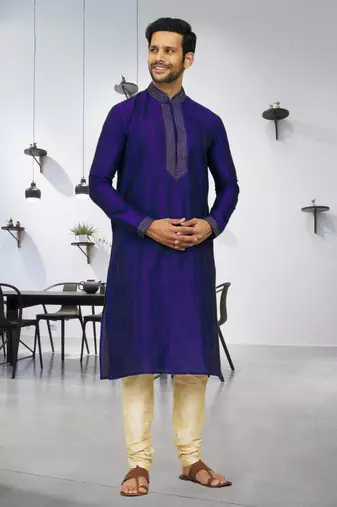 Men's blue embroidered kurta pajama