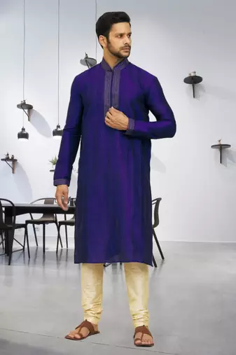 Men's blue embroidered kurta pajama