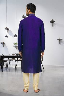 Men's blue embroidered kurta pajama 5