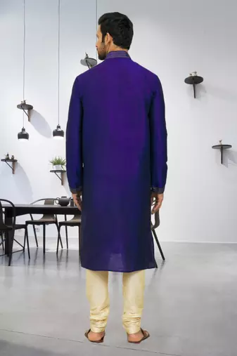 Men's blue embroidered kurta pajama