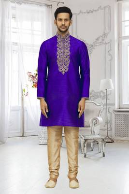 Men's blue embroidered kurta pajama 1
