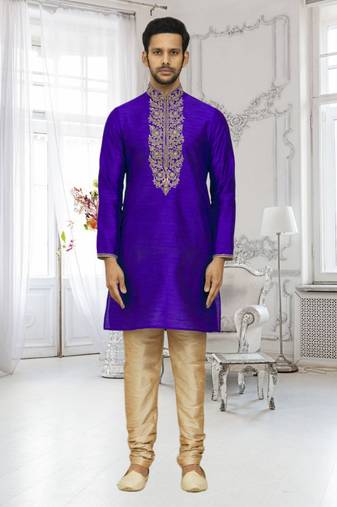 Men's blue embroidered kurta pajama