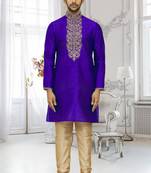 Men's blue embroidered kurta pajama