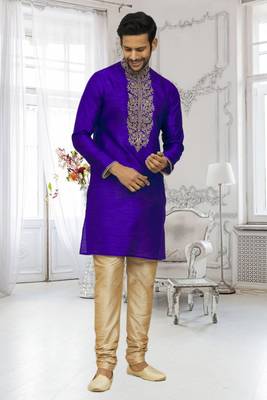 Men's blue embroidered kurta pajama 2