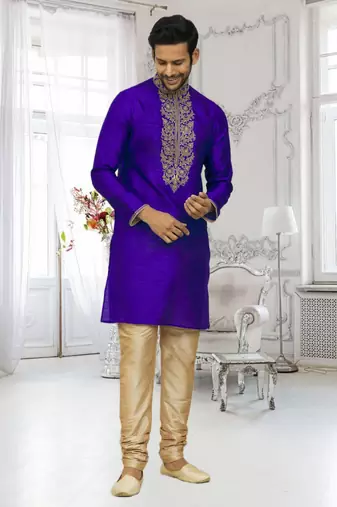 Men's blue embroidered kurta pajama