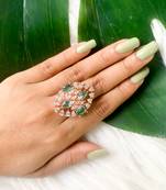 dazzling cubic zirconia party bling statement adjustable brass finger ring for women girls 