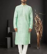 Men's pista green embroidered kurta pajama