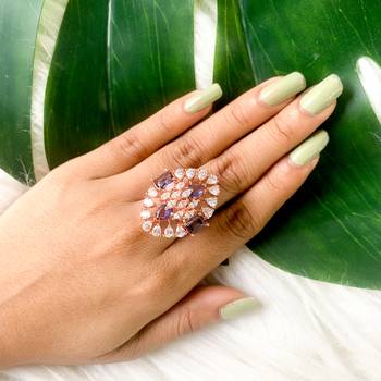 dazzling cubic zirconia party bling statement adjustable brass finger ring for women girls  1