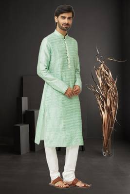 Men's pista green embroidered kurta pajama 3
