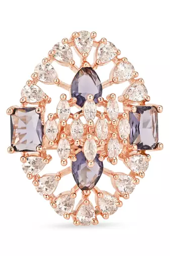 dazzling cubic zirconia party bling statement adjustable brass finger ring for women girls 