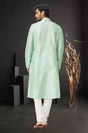 Men's pista green embroidered kurta pajama