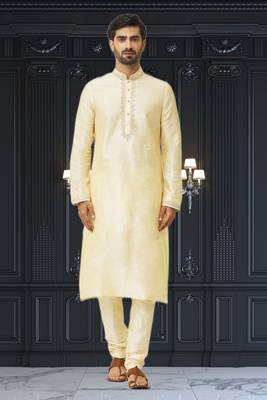 Men's fawn embroidered kurta pajama 1