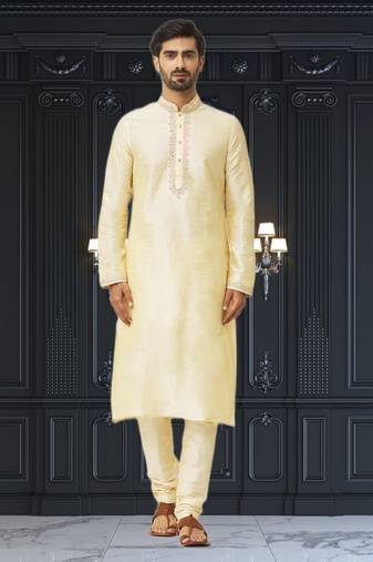 Men's fawn embroidered kurta pajama