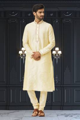 Men's fawn embroidered kurta pajama 2