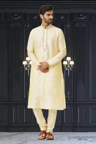 Men's fawn embroidered kurta pajama