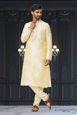 Men's fawn embroidered kurta pajama 3