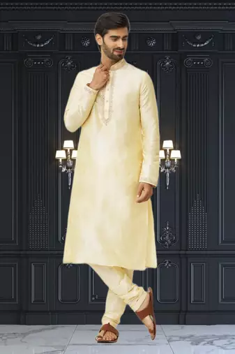 Men's fawn embroidered kurta pajama