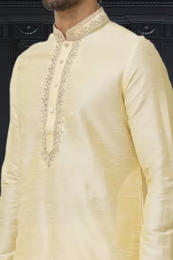 Men's fawn embroidered kurta pajama
