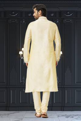 Men's fawn embroidered kurta pajama 5