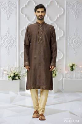 Men's brown embroidered kurta pajama 1