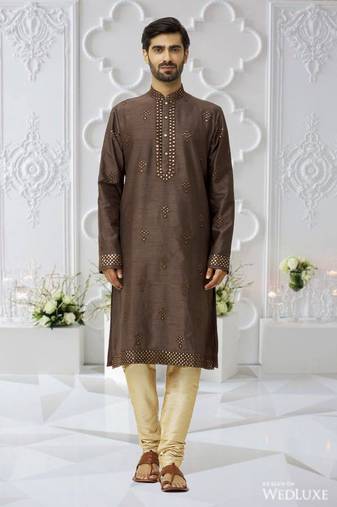 Men's brown embroidered kurta pajama