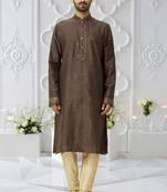 Men's brown embroidered kurta pajama