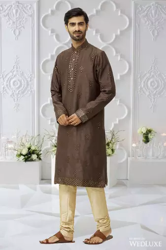 Men's brown embroidered kurta pajama
