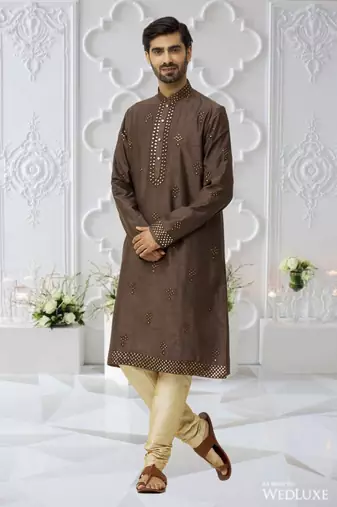 Men's brown embroidered kurta pajama