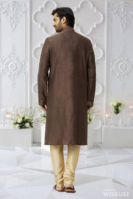 Men's brown embroidered kurta pajama 5