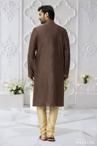 Men's brown embroidered kurta pajama