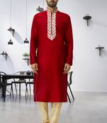 Men's maroon embroidered kurta pajama