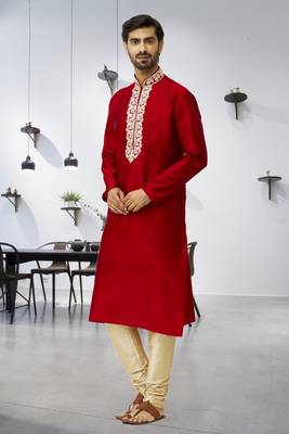 Men's maroon embroidered kurta pajama 3