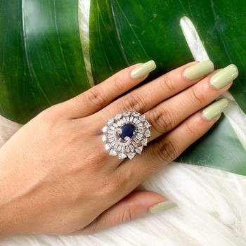 I jewels cz american diamond stylish floral shape dazzling adjustable brass finger ring  1