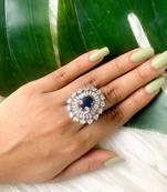 I jewels cz american diamond stylish floral shape dazzling adjustable brass finger ring 